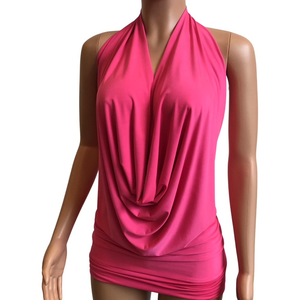 Neon Pink Backless Drape Sexy Halter Top - HandMade In USA